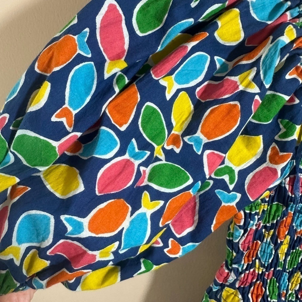COMPANIA FANTASTICA colorful print vibrant resort mini smocked dress size XS - Picture 5 of 8